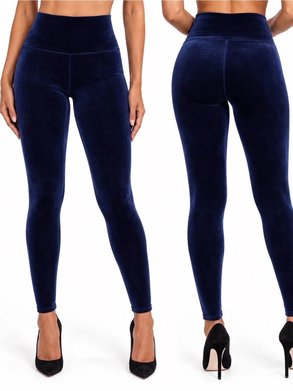 SPANX NAVY BLUE VELVET LEGGINGS M HIGH RISE SKINNY QUIET LUXURY HOLIDAY PANTS